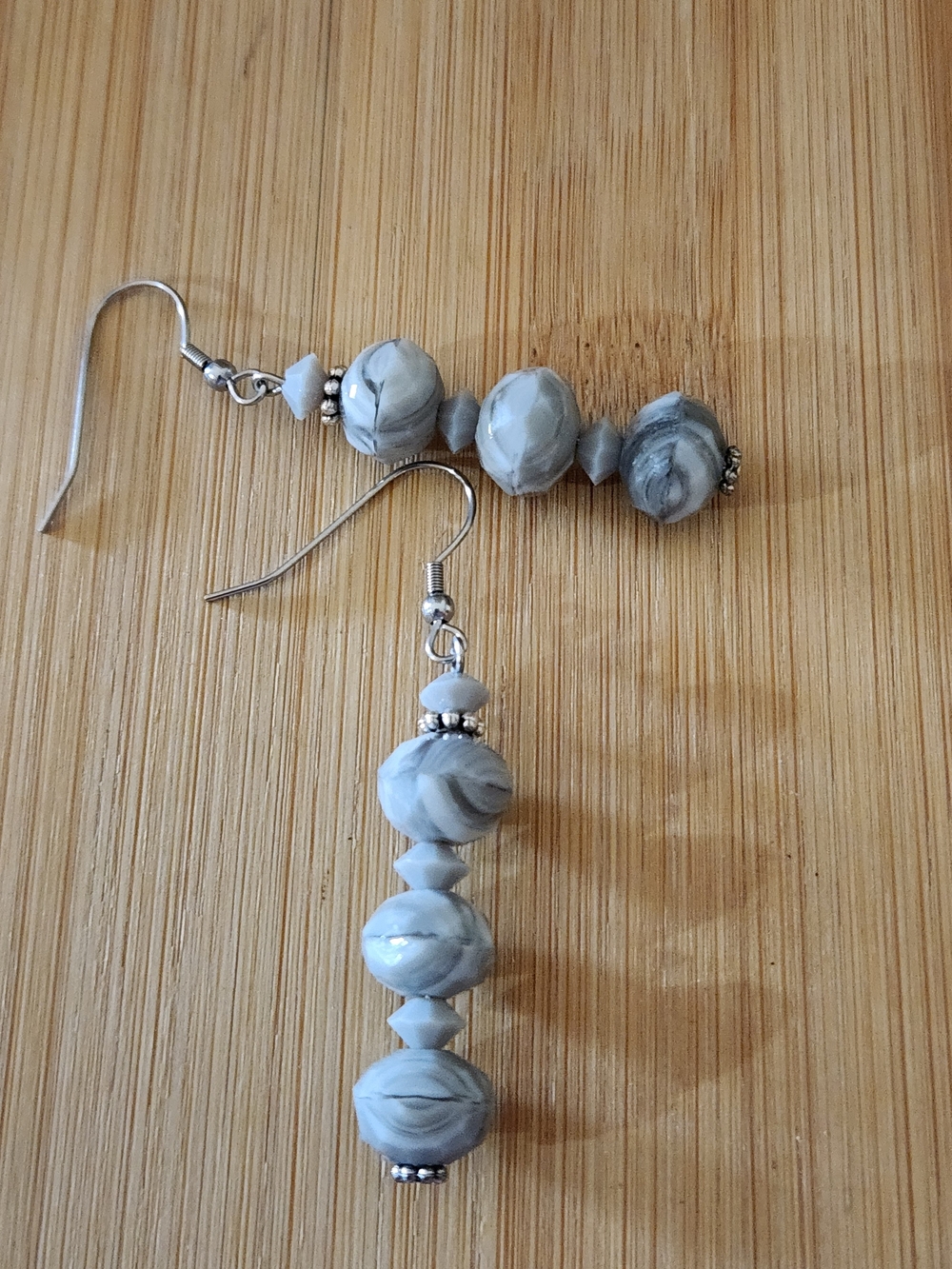 Hand Crafted Gray Marble Bead Drop Earrings